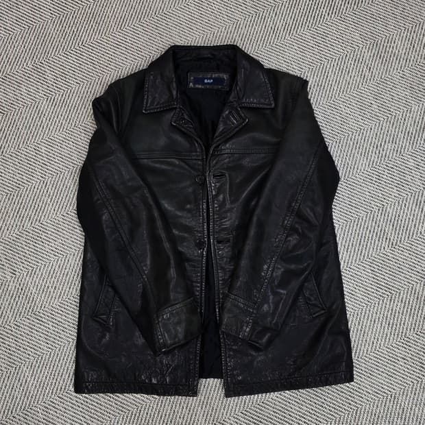 올드 갭 레더 빈티지 카 코트 블랙 M사이즈