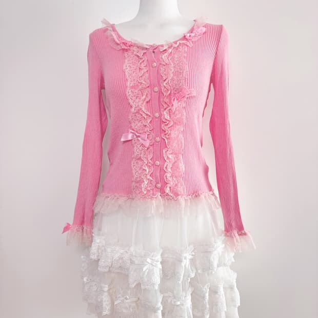 히메갸루 일브 핑크 프릴리본 가디건 앙크루즈 노에미 시허니 리즈리사