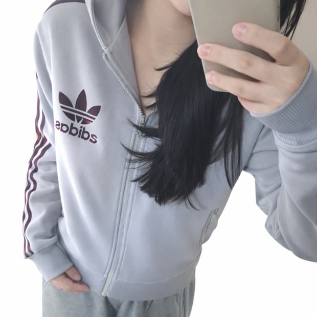 아디다스 후드 집업 그레이 버건디