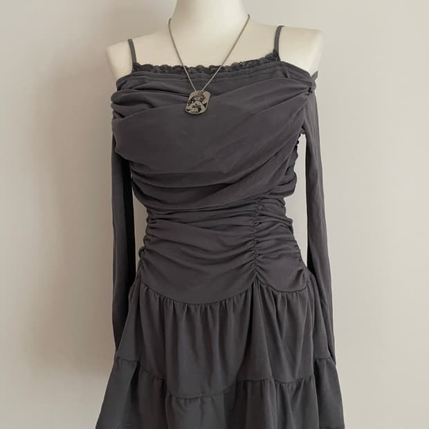 레이스 셔링 미니원피스