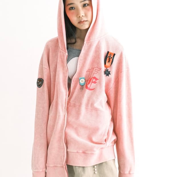 샵페어리 컬러 워싱 와플 집업 (네온핑크)