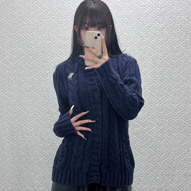 아베크롬비 레트로 빈티지 숄카라 뜨개 버튼 가디건 L C10339