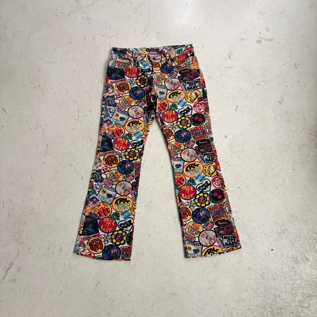 00s 히스테릭 글래머 믹스 스티커 부츠컷 팬츠 M