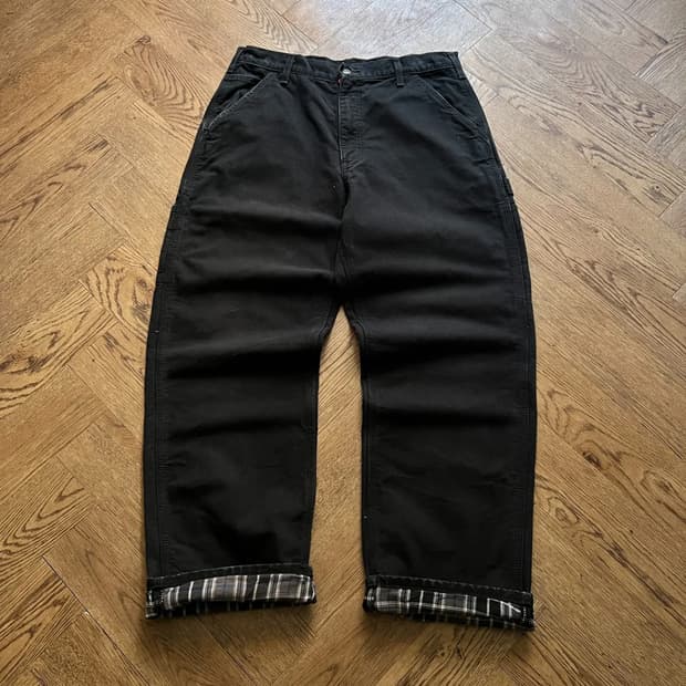 [34]칼하트 USA 체크 라이닝 블랙 카펜터 워크 팬츠