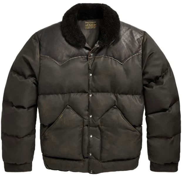 더블알엘(RRL) 시어링 칼라 가죽 요크 다운 재킷 M사이즈