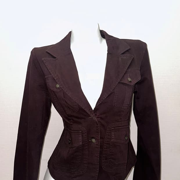 다크 브라운 포켓 슬림핏 숏 자켓
