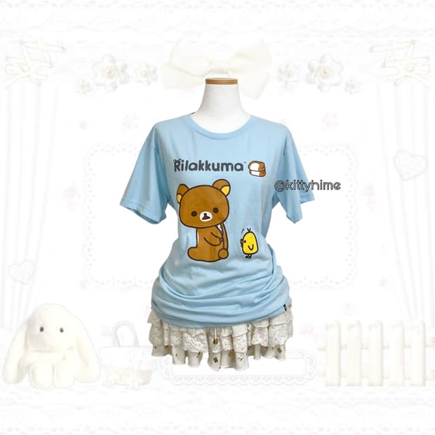 rilakkuma 리락쿠마 하늘색 박시티 리락쿠마티셔츠 산엑스 고전리락