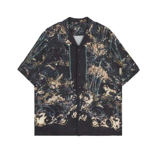 새상품 TAAKK 탁 블랙 실크 오픈 카라셔츠 