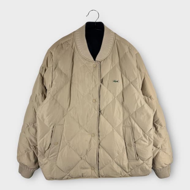 (38) 라코스테 우먼스 다이아몬드 퀼팅 리버시블 점퍼 네이비/베이지