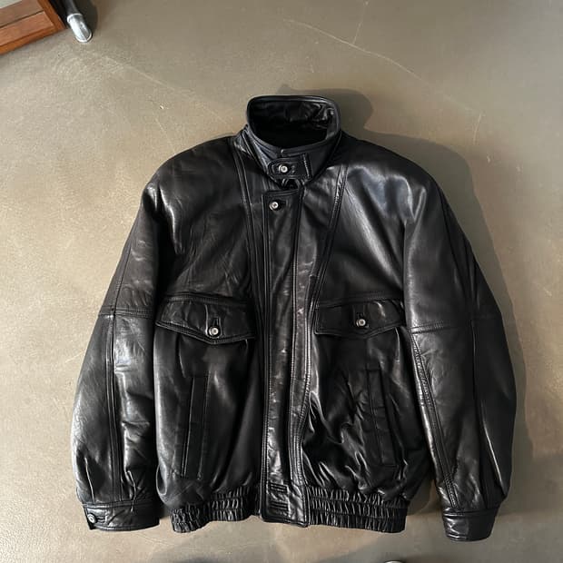 90s 클래식 램스킨 레더 블루종 자켓