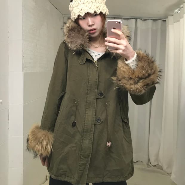 빈티지 크리스마스 트리 A라인 퍼 야상 자켓