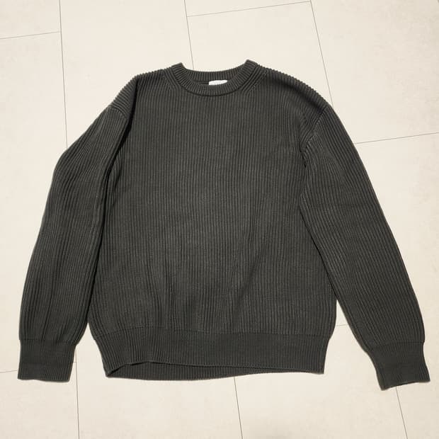 스테디에브리웨어 코튼 크루넥 립 니트 올리브 4사이즈