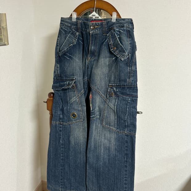 데님 와이드 카고팬츠