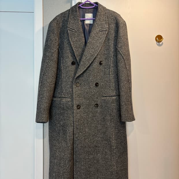 (L)벨리에 오버사이즈드 컷업 더블 코트 해링본 그레이