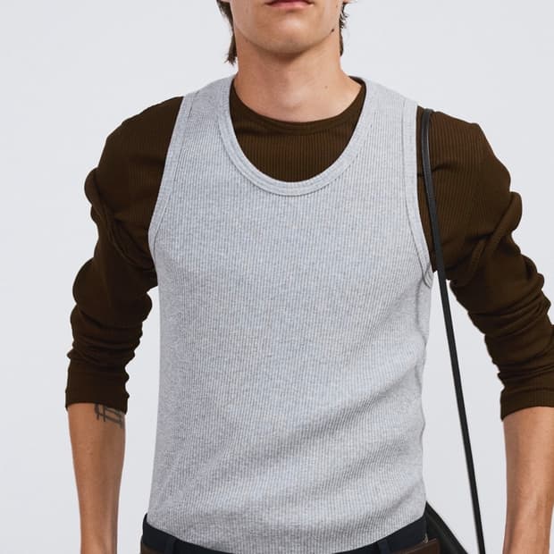 렉토 골지 립 탱크탑 슬리브리스 멜란지 그레이