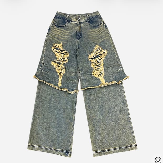 [S] 비엘알 디스트로이드 빈티지 더블 데님 팬츠 네이비