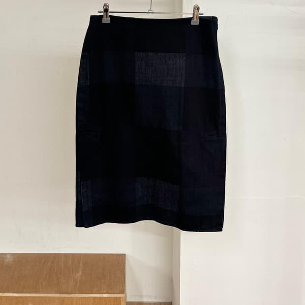 마르니 블랙 앤 블루 데님 패치워크 미디 스커트
