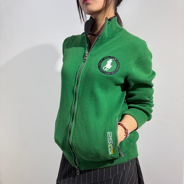 폴로 코튼 니트 집업 자켓