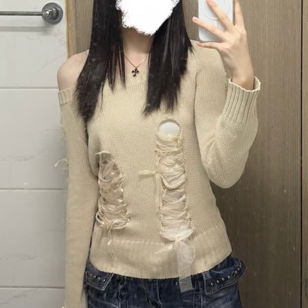 세실맥비 라떼갸루 리본 니트