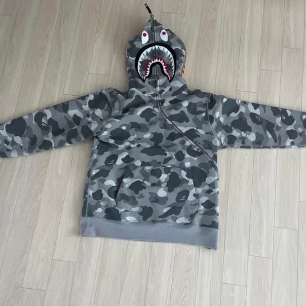 베이프 허니콤 카모 샤크 풀집업 후디 그레이