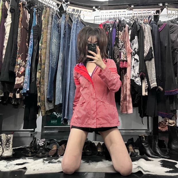 아디다스 체크패턴 윈드자켓