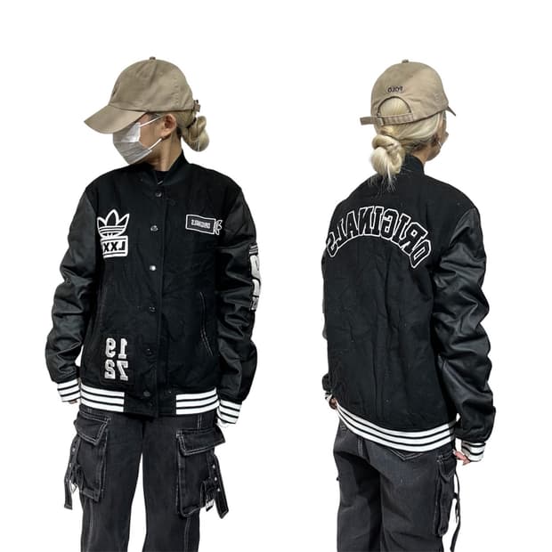 아디다스 블랙 바시티 빅 로고 자켓 95