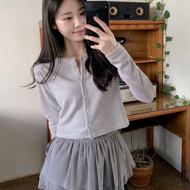 쇼퍼랜드 made 스프링 멀린 여리핏 팬던트 골지 가디건