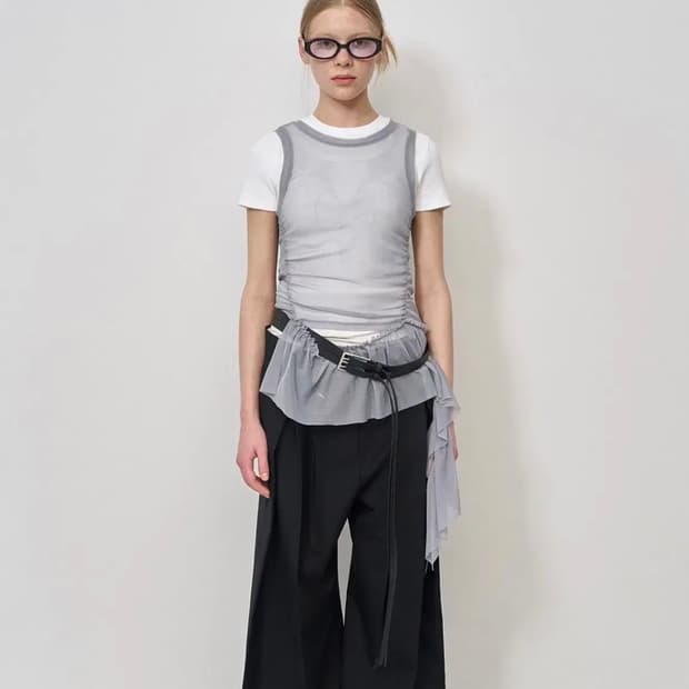 MESH FRILL SLEEVELESS TOP