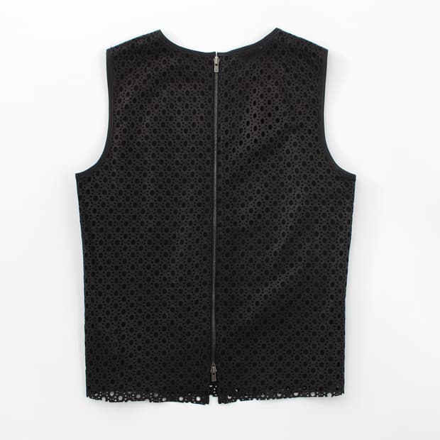 띠어리 Theory 리얼 양가죽 펀칭 나시 슬리브리스 지퍼 블라우스