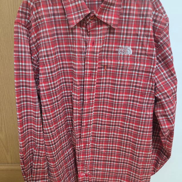 노스페이스 체크셔츠 레드