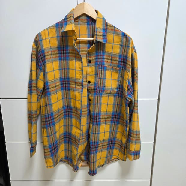 (실착1회) 옐로우 체크셔츠 남방