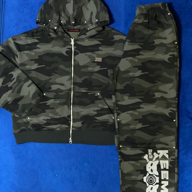 KEEMHII 카모 후드 y2k 집업 트레이닝 팬츠 세트 Free