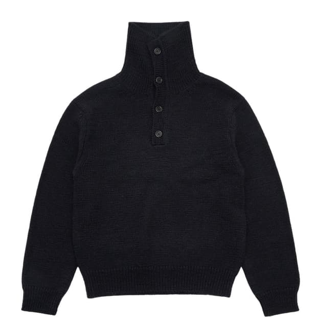 아모멘토 하이넥 버튼 업 니트 네이비