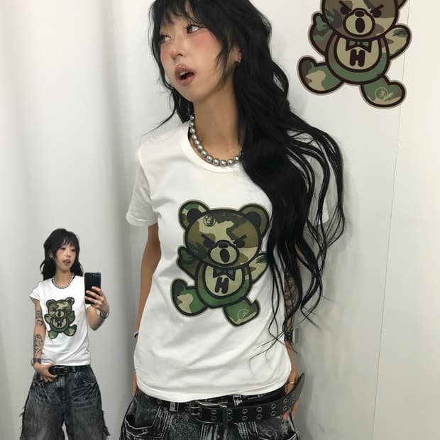 히스테릭글래머 카모 퍽베어 티셔츠 (레어)