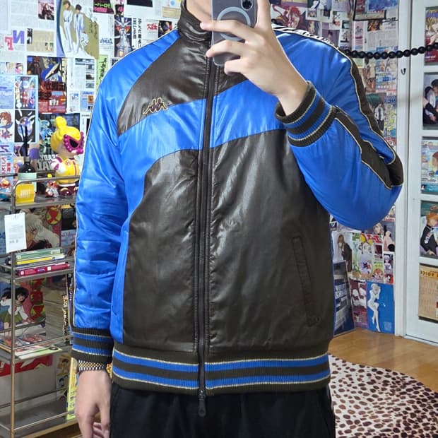 카파 브라운 블루 올드스쿨 패디드 투웨이 누빔 점퍼