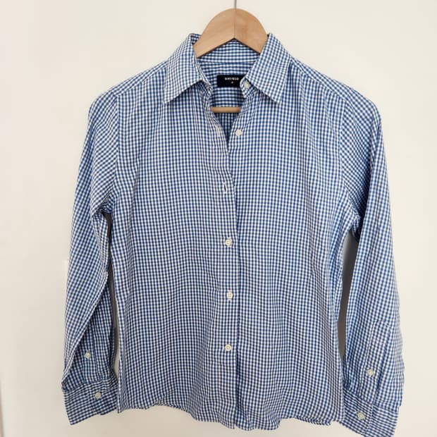 여자 유니클로 하늘색 깅엄체크 셔츠 M