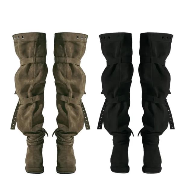 스웨이드 버클 하이 부츠 블랙 <새상품>