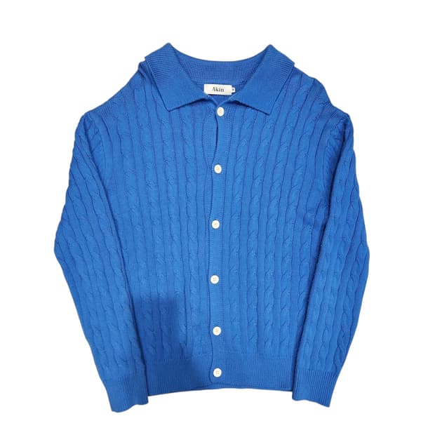 블루 케이블 니트 가디건 AKIN