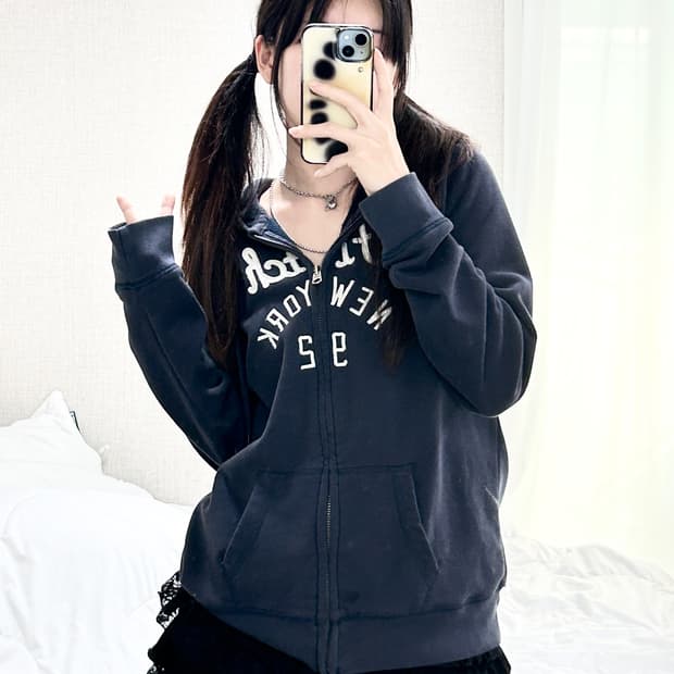 아베크롬비 글리터로고 네이비 후드집업