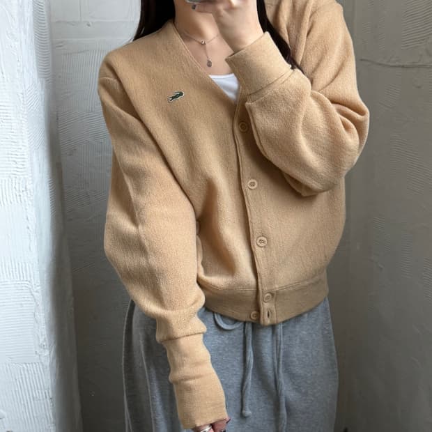 Lacoste 라코스테 베이지 컬러 브이넥 울 가디건