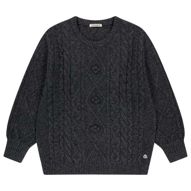 코이세이오 폼폼 케이블 니트 차콜