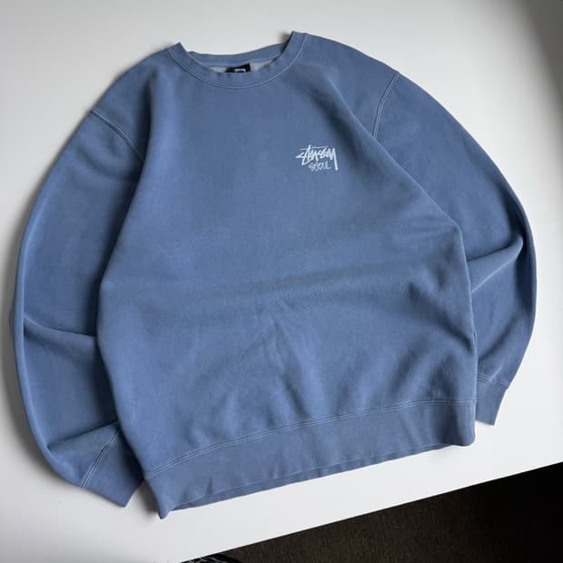 Stussy 스투시 블루 워싱 피그먼트 다이드 서울 맨투맨
