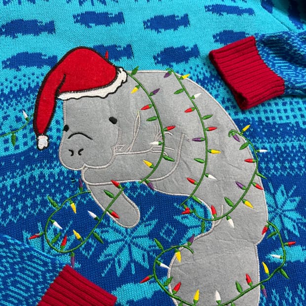 U.S.A. 크리스마스 매너티 어글리니트 코튼100% 