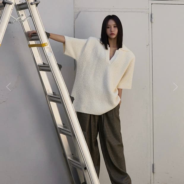 새상품) 랑거 후리 카라 박시핏 니트 아이보리 langer