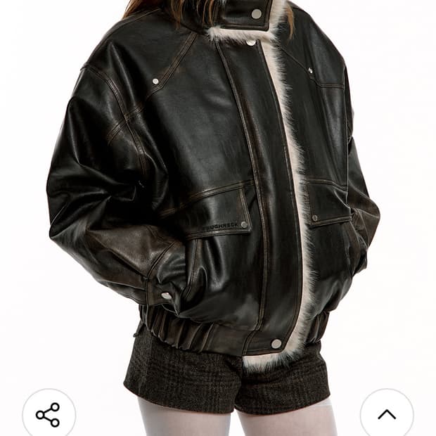 러프넥 워싱 레더 무스탕 자켓 m