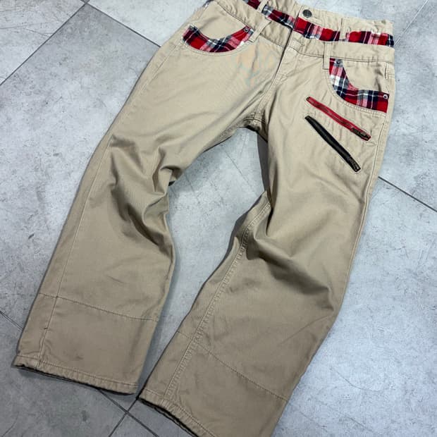 베이지 카고 코튼 와이드 팬츠 