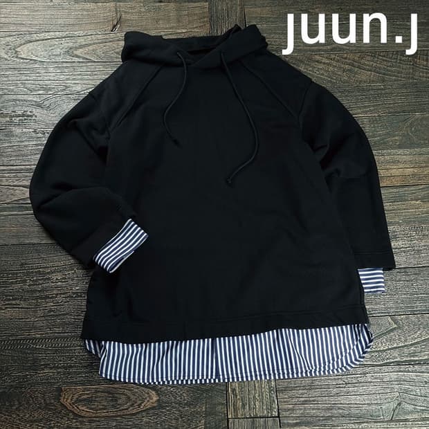 [준지] 20 S/S 셔츠 레이어링 오버사이즈 후드티 블랙 P01547