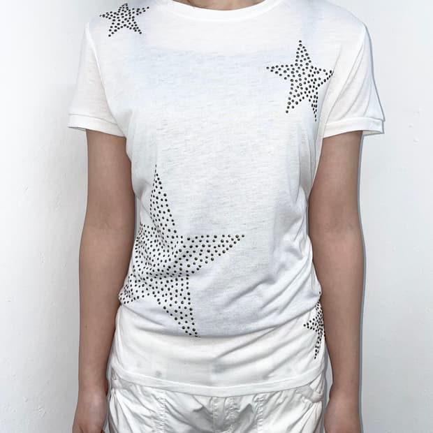 y2k 화이트 스타 스터드 탑