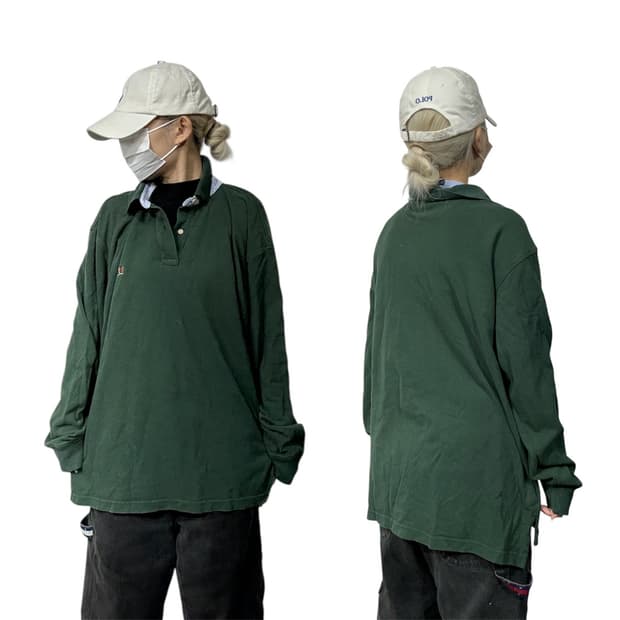 타미 힐피거 그린 오버핏 카라 긴팔티 XL