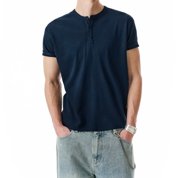 [미홀 콜라보]  Muscle Fit Henley Neck Tee 